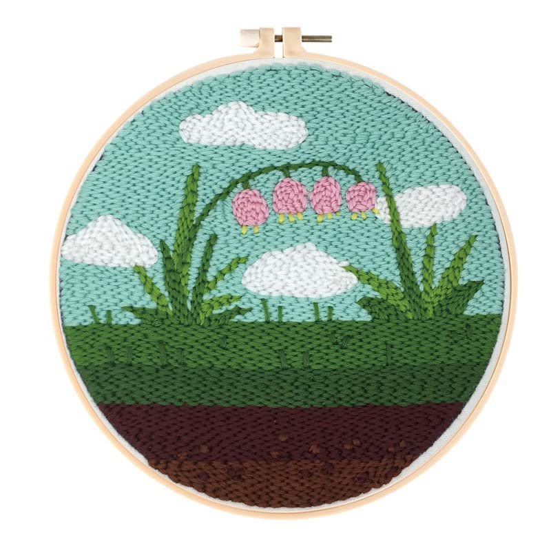 Smaller Punch Needle Embroidery Starter Kits 15cm for Kids and Adults Beginners with Punch Needle Tool,Threader, Stamped Fabric Embroidery,Hoop,Wild Flower Yarn Rug Punch Needle