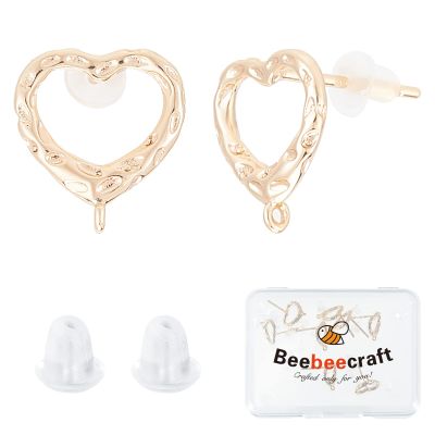 Beebeecraft 1 Box 16Pcs Heart Stud Earring Findings 18K Gold Plated Heart Stud Earrings with Loop and 925 Sterling Silver Pins for Mother's Day Valentine's Day Anniversary DIY Earring Making