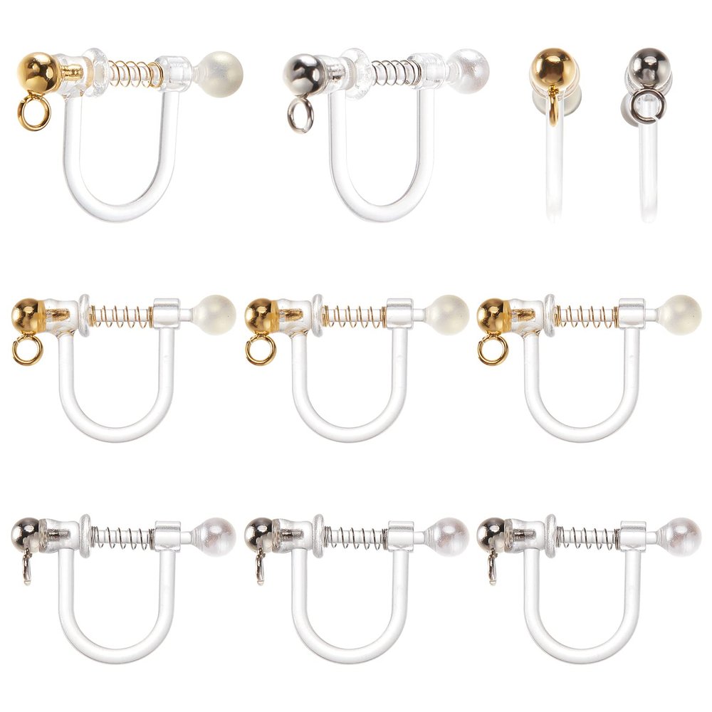 SUNNYCLUE 1 Box 20Pcs Clip on Earring Converters with Loop Shell Pearl Non Pierced Plastic Earring Findings Hypoallergenic U Type Earrings Components Earring Clips Converter for Jewelry Making Kit
