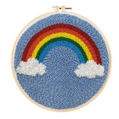 Smaller DIY Punch Needle Embroidery Starter Kits 15cm for Kids and Adults Beginners with Punch Needle Tool,Threader, Stamped Fabric Embroidery,Hoop,Rainbow Yarn Rug Punch Needle