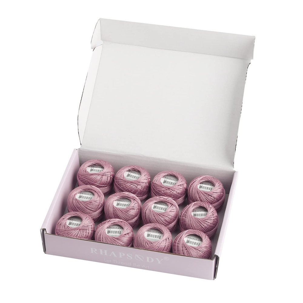 Rhapsody Pearl Cotton Thread Size 8 Crochet Thread Perle 12 Balls Set Hand Knitting, Embroidery, Sashiko, Cross-Stitch, Sewing, Needlepoint, DIY, Quilting (MED Antique Mauve, Col. 311)