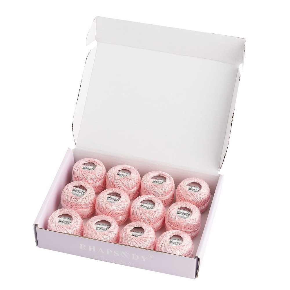 Rhapsody Pearl Cotton Thread Size 8 Crochet Thread Perle 12 Balls Set Hand Knitting, Embroidery, Sashiko, Cross-Stitch, Sewing, Needlepoint, DIY, Quilting (ULT VY LT Dusty Rose, Col. 213)