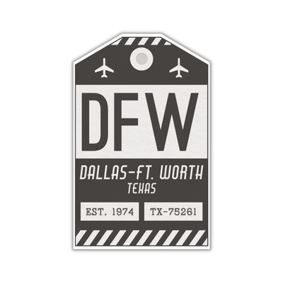 DFW Dallas Fort Worth Texas Luggage Tag Sticker/Airport Code Baggage Decal/Collectible Travel Decor/Vintage Inspired Design (Black)