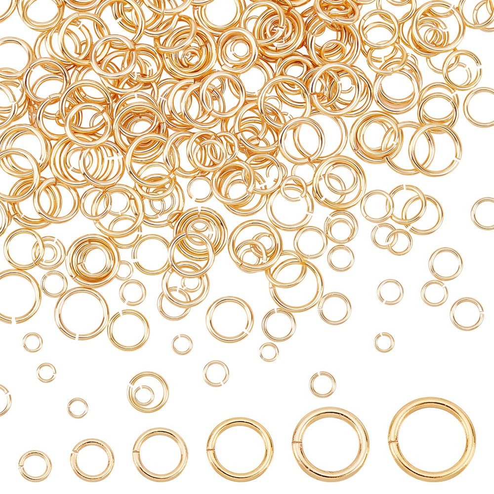 PH PandaHall 300pcs 14K Gold Plated Jump Rings, 6 Size Brass Open Jump Rings Golden Connector Ring Jewelry Making Supplies for Choker Necklaces Bracelet Jewelry Repair, Diameter 3/4/5/6/7/8mm