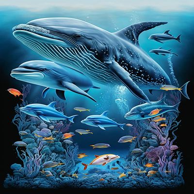 Diamond Painting Kits Animals World - Marine Whales, 5D Full Round Gemstone Crystal Crafts, for Adults and Kids, Gifts for Room Decor & Living Room Decor (16 X 24 Inch)