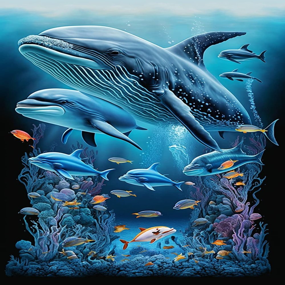 Diamond Painting Kits Animals World - Marine Whales, 5D Full Round Gemstone Crystal Crafts, for Adults and Kids, Gifts for Room Decor & Living Room Decor (16 X 24 Inch)