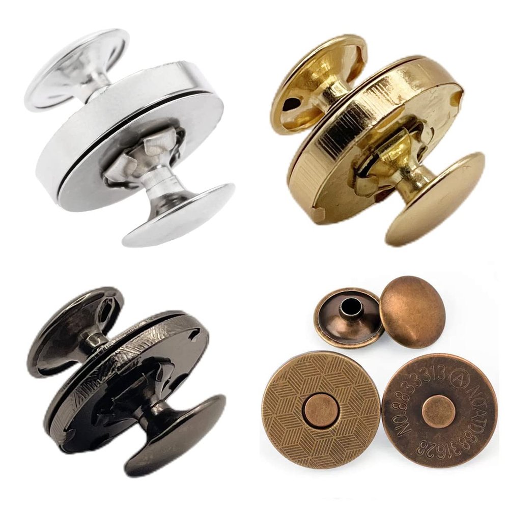 10 Sets Metal Double Rivet Magnetic Clasps Buttons Fastener Bag Press Buckle Purses Handbag Clothes DIY (14mm, Thick Silver)
