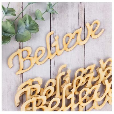 Pack of 6 Unfinished Wood Believe Cutouts by Factory Direct Craft - Blank Wooden DIY Shapes for Christmas Holiday Crafts (9-1/2" W x 2-1/2" H)