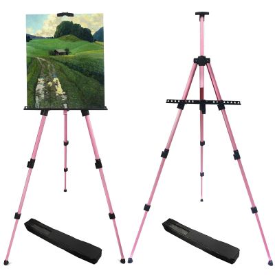 RRFTOK Artist Art Painting Easel Stand, Aluminum Metal Adjustable Easel for Painting Canvases Height from 17 to 66 Inch,Carry Bag for Table-Top/Floor Drawing,Painting and Displaying(2pack,Pink)