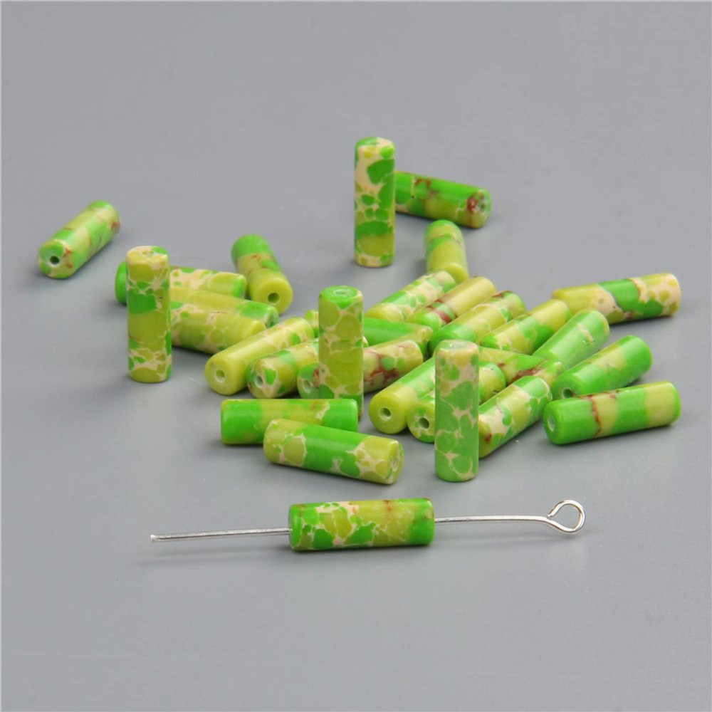 4x13mm Natural Columnar Stone Beads Smooth Cylinder Shape Tube Bead Jasper Jades Spacer Beads Making DIY Accessories,Imperial Jasper,4x13mm About 15 PCS