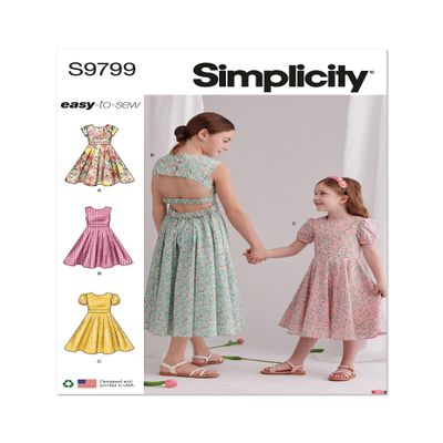 Simplicity Easy-to-sew Children's and Girls' Party Dresses Sewing Pattern Packet, Design Code S9799, Sizes 3-4-5-6