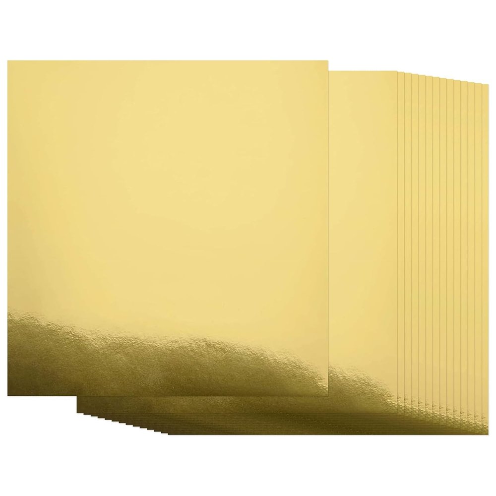 Metallic Gold Cardstock Paper, 50pcs of 12x12 (250 GSM 92lb) - Gold Cardstock Foil Board Scratch-Free, Mirror Finish Surface Die Cut and Plotter Compatible, Perfect for Crafting