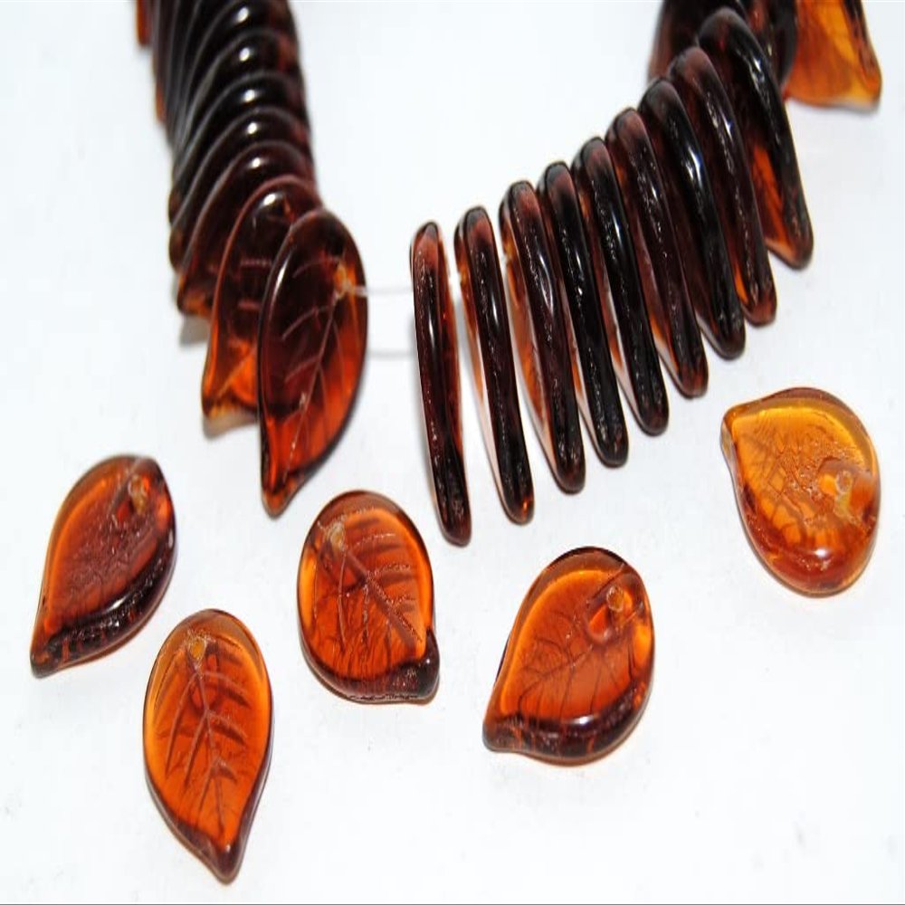 100 pcs Leaf Pressed Glass Beads, Transparent Orange (10060), Glass, Czech Republic, Size 18 x 13 mm (0.71 x 0.51 in)