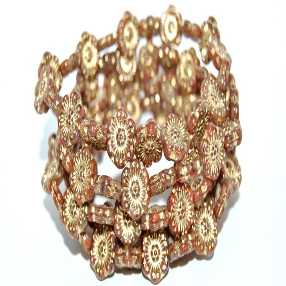 100 pcs Flower Pressed Glass Beads, (95810 54202), Glass, Czech Republic, Size 14 mm (0.55 in)