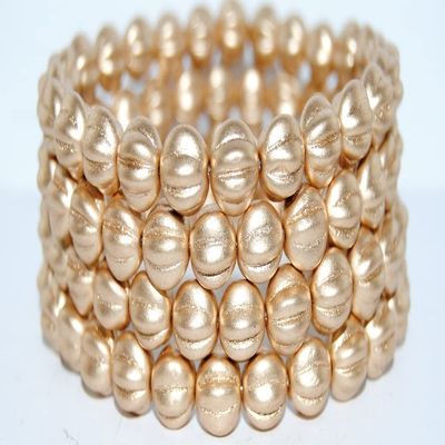 100 pcs Melon Round Pressed Glass Beads with Stripes, Gold Colored (1710), Glass, Czech Republic, Size 10 mm (0.39 in)