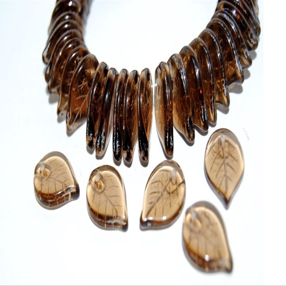 100 pcs Leaf Pressed Glass Beads, Transparent Brown (10220), Glass, Czech Republic, Size 18 x 13 mm (0.71 x 0.51 in)