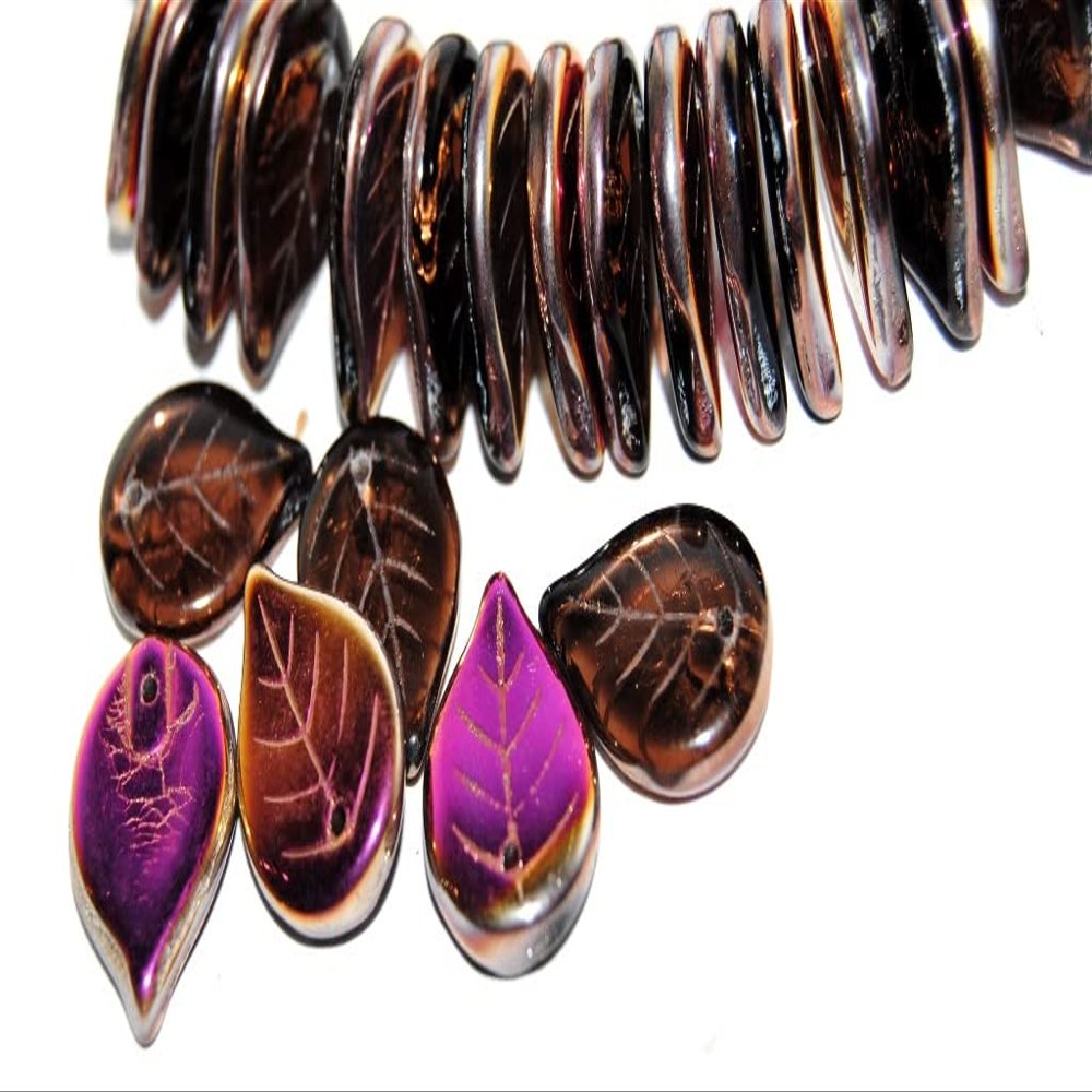 100 pcs Leaf Pressed Glass Beads, Transparent Brown 29500 (10220 29500), Glass, Czech Republic, Size 18 x 13 mm (0.71 x 0.51 in)