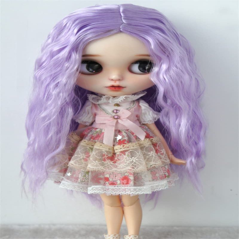 JD706 9-10inch 23-25CM Mid Parting Long Girlish Sauvage Synthetic Mohair BJD Wigs DOD QBaby Blythes Doll Accessories (Purple)