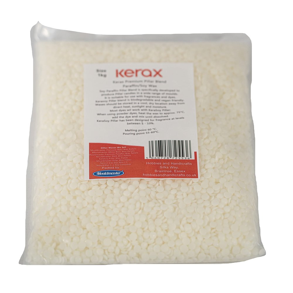 Mouldmaster Kerax Paraffin Soy Blend Pillar Wax, 1Kg, Off White