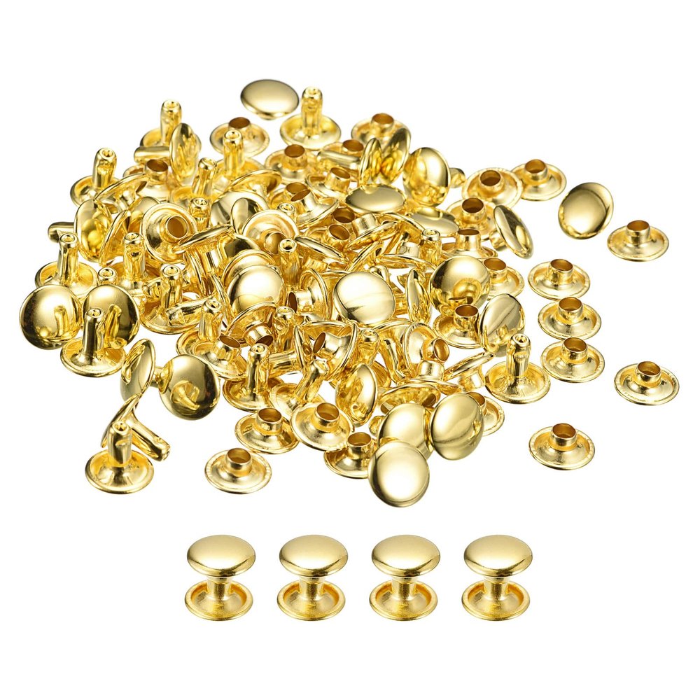 uxcell 100 Sets Leather Rivets, 9mm Double Cap Rivets 8mm Height Metal Studs Rivet for Leather Craft Repair DIY Purse Belts Bags Shoes, Gold Tone