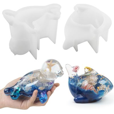Voaesdk 2Pcs 3D Dolphin Seal Resin Molds Silicone, Cute Whale Sea Dog Epoxy Resin Moulds, Large Ocean Animal Silicone Mold for Resin,DIY Craft,Home Office Cabinets Wall Desktop Decor
