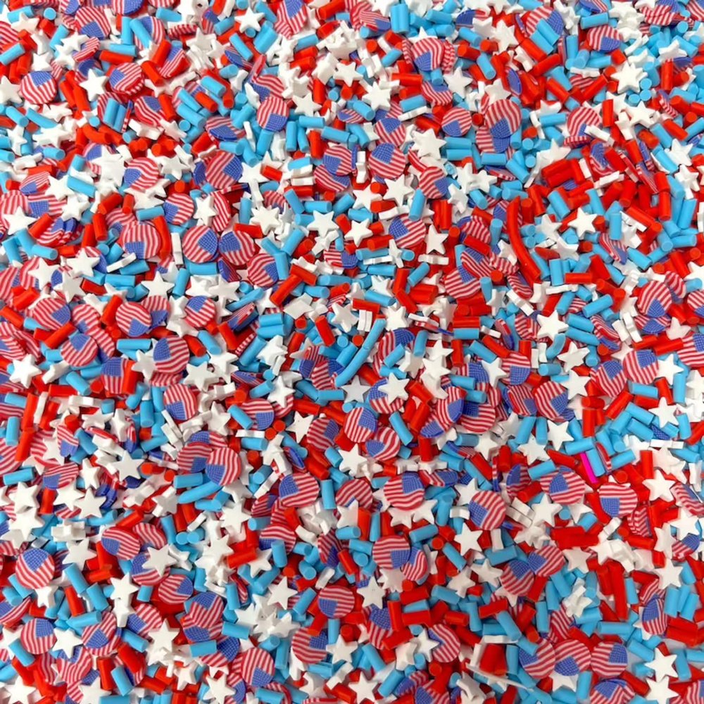 Red White and Blue Star Flag, Fourth of July Themed Polymer Clay Sprinkle Mix (NOT Edible) Available in 10gr Bags