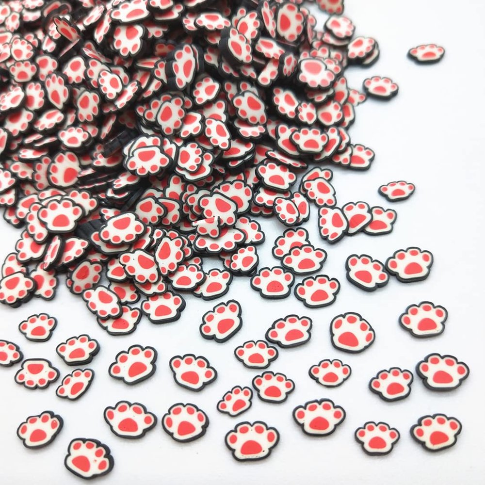 Decoendiy 100g Dog Paw Clay Slices-Soft Polymer Clay Slices, Cartoon Animal Slices Charms, Flat Clay Pieces Charms Bulk, for Jewelry Making DIY Nail Crafts Scrapbook Decorations (Red)