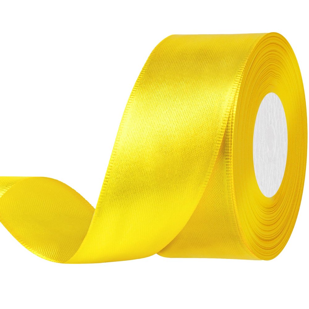 Showin Yellow Ribbon, Double Face 1 1/2 Inch x Continuous 50 Yards Yellow Satin Ribbon for Gift Wrapping, Wedding Decoration and Floral Bouquets