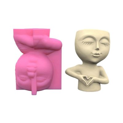 IOOOFU Geometric 3D Love Girl Gypsum Silicone Molds Storage Box Mold for Making Succulent Plants Flower Pot Holder Resin Mold
