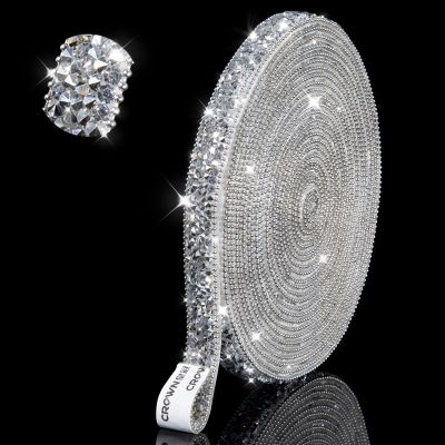 6 Yards Bling Rhinestone Stickers Rhinestones for Crafts self Adhesive Crystal Rhinestones car Stickers for DIY Phone Car Home Decor (Silver, 0.51 Inch)