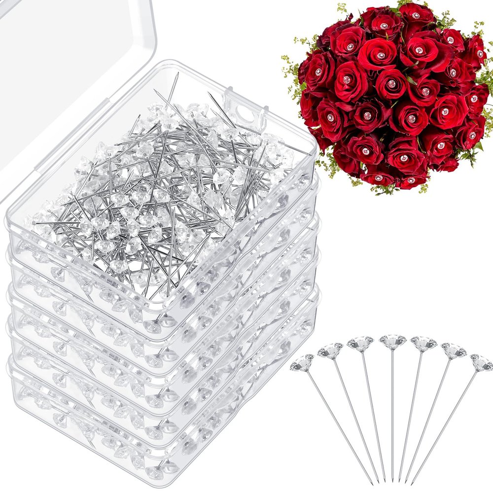 Yuxung 1000 Pcs Diamond Pins Flower Pins for Bouquet Crystal Corsage Wedding Bouquet Diamonds Jewelry Rhinestones Floral Boutonnier Jewelry Accessories DIY Craft Decor (1.5 Inch)
