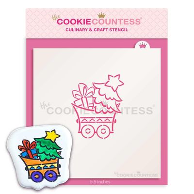 The Cookie Countess Christmas Train Tree Car Stencil - Drawn by Krista