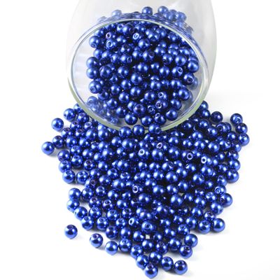 YouLuo 200Pcs Glass Pearl Beads Round Pearl Beads Czech Tiny Satin Luster Filler Spacer Bead Loose Beading for Jewelry Making Crafts Bracelet Necklaces Earrings (Dark Blue, 4mm)