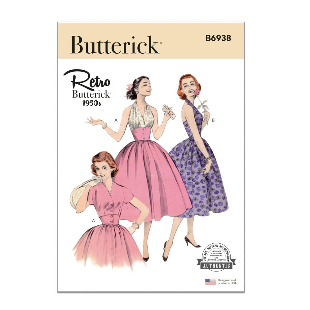 Butterick B6938F5 Misses' Vintage 1950's Halter Dress and Jacket Sewing Pattern Kit, Design Code B6938, Sizes 16-18-20-22-24