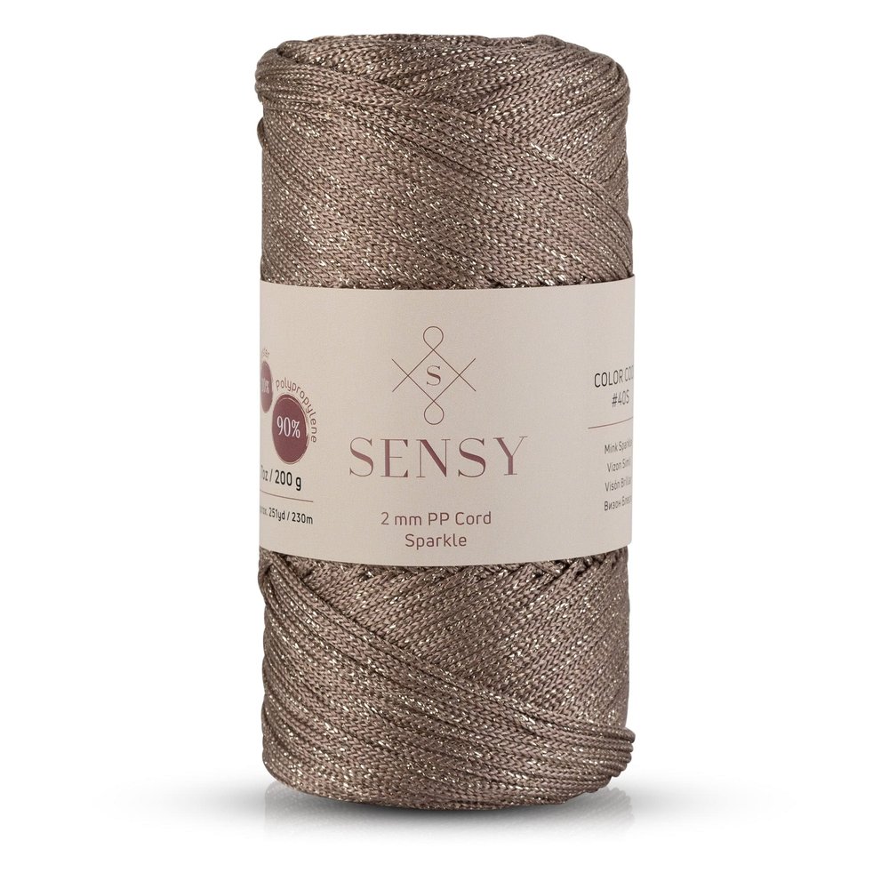 Sensy Premium 2mm 251 Yards Sparkle Polyester Rope 90% Polypropylene 10% Polyester Cord Macrame Cord 2mm Crochet Bag Cord Macrame Rope Crochet Thread Gift for Knitter (Mink Sparkle)