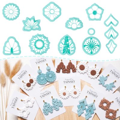 TAINSKY Polymer Clay Cutters, Floral Clay Cutters for Polymer Clay Jewelry, 13 Shapes Flower Clay Earrings Cutters