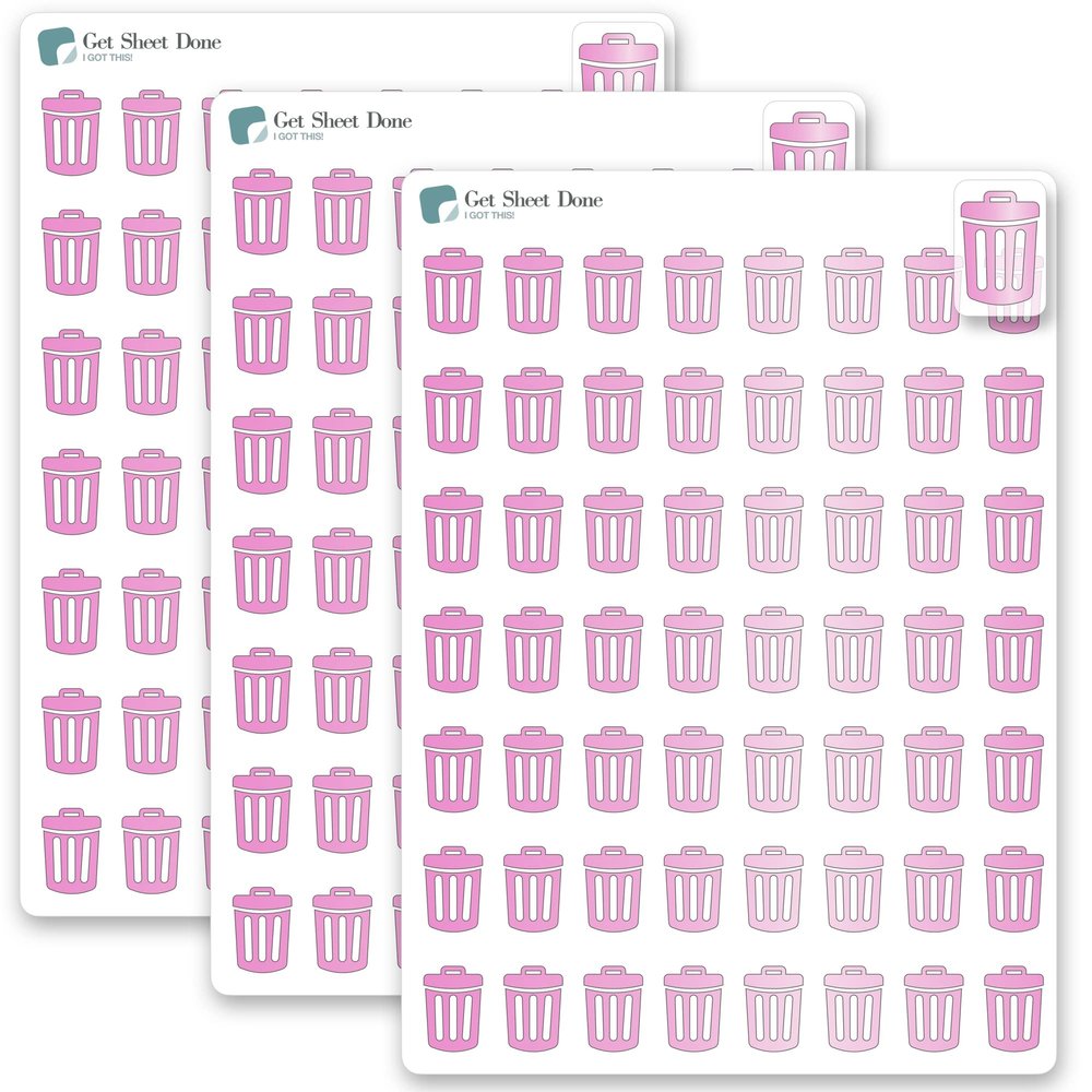 Trash Planner Sticker / 54 Gold Metallic Foil Transparent Vinyl (1/2) / House Chores Reminder/Essential Productivity Life Planner/Bujo Bulleted Journal (3 Sheets, Rose Gold Foil)