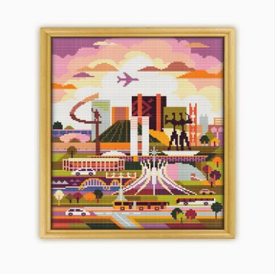 Brasilia Brazil CS1385-2 - Counted Cross Stitch KIT#2. Set of Threads, Needles, AIDA Fabric, Needle Threader, Embroidery Clippers and Printed Color Pattern Inside.
