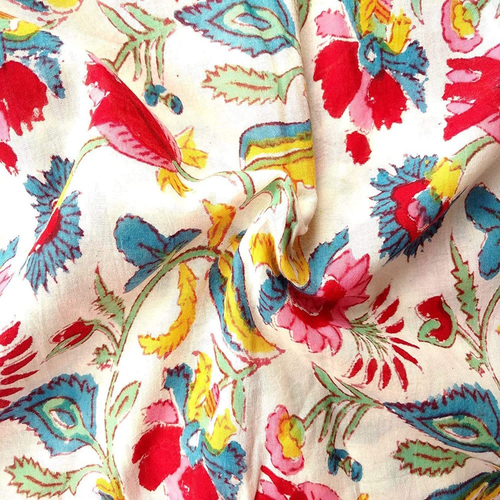 Rastogi Handicrafts Fabric 100% Pure Cotton Hand Block Printed Width - 44 Inches Fabric 21 (Size - 2 Yard)