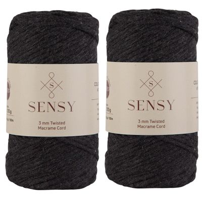2 Skeins of Sensy Premium Macrame Cord 3mm 109 Yards, 100% Cotton, Single Strand Twisted, Macrame Rope, Macrame String Cotton Yarn, Macrame Yarn (Dark Gray)