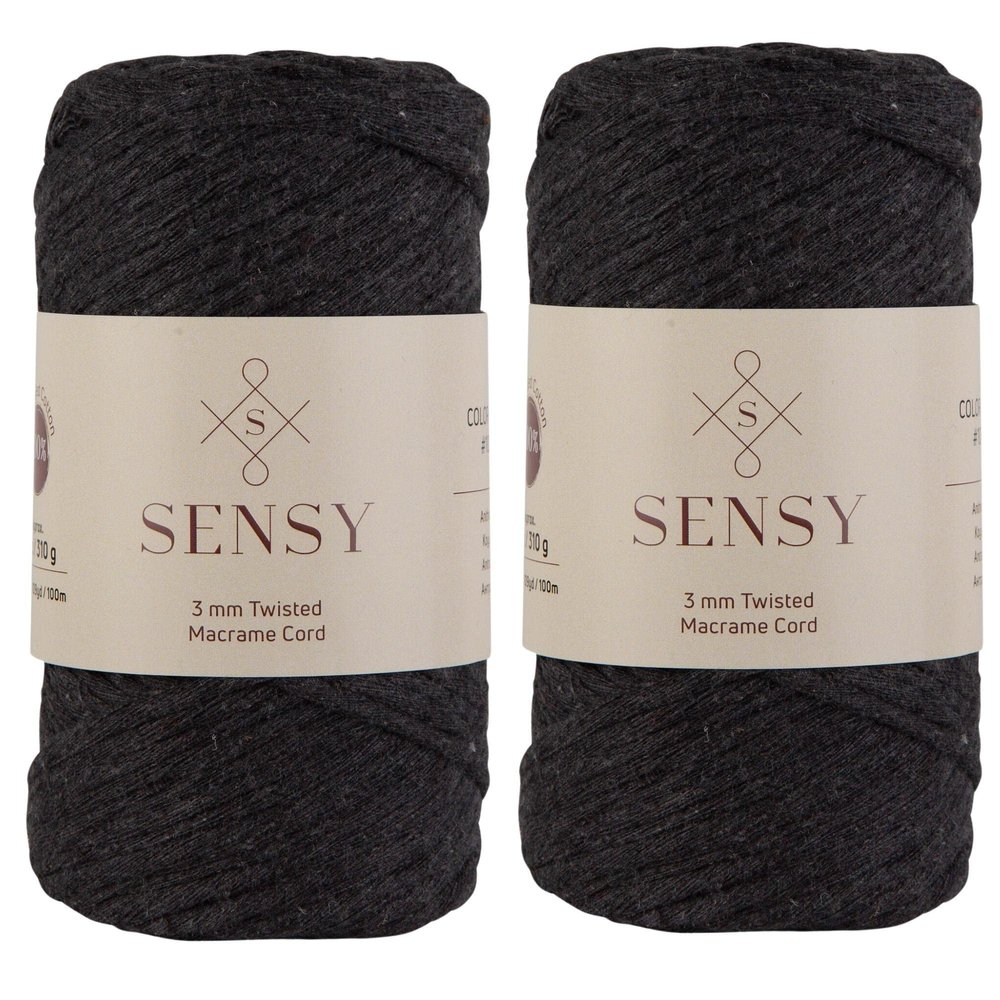 2 Skeins of Sensy Premium Macrame Cord 3mm 109 Yards, 100% Cotton, Single Strand Twisted, Macrame Rope, Macrame String Cotton Yarn, Macrame Yarn (Dark Gray)