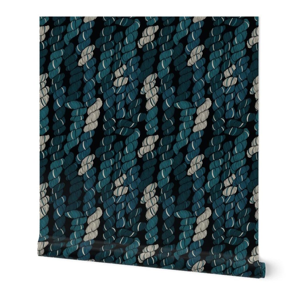 Peel & Stick Wallpaper 3ft x 2ft - Yarn Crafts Knitting Crochet Embroidery Skeins Shades of Blue Custom Removable Wallpaper by Spoonflower