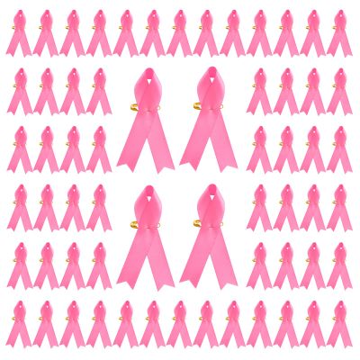 CRAFFANCY 200 Pcs Pink Ribbon Pins, Satin Pink Pins Breast Cancer Awareness Badge Brooch Pink Ribbon Brooch with Safety Pins For Decoration Party Event Supplies