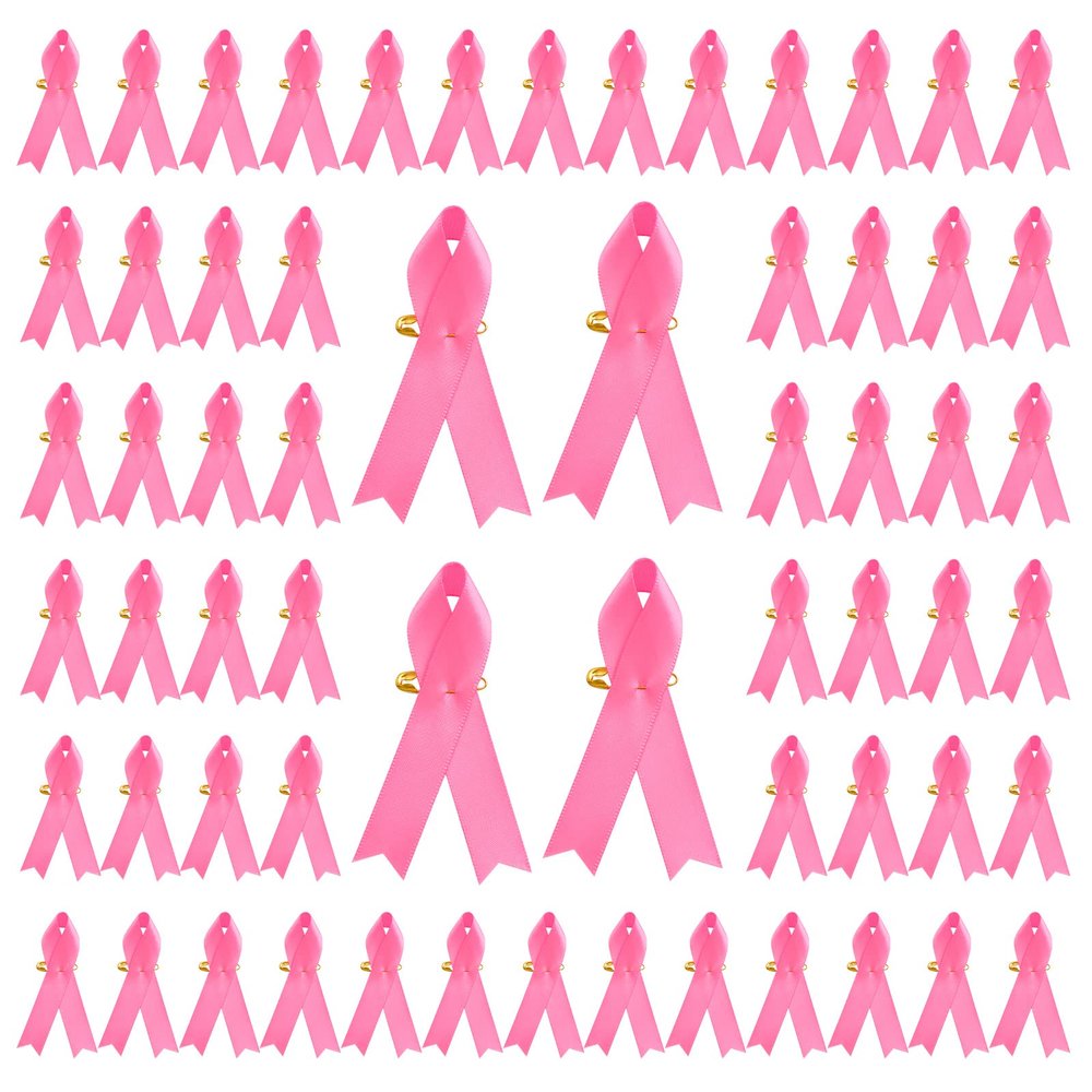 CRAFFANCY 200 Pcs Pink Ribbon Pins, Satin Pink Pins Breast Cancer Awareness Badge Brooch Pink Ribbon Brooch with Safety Pins For Decoration Party Event Supplies