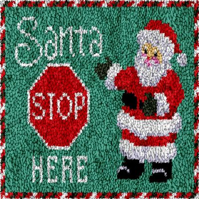 Numptain Latch Hook Kits for Adults,DIY Rug Kits Carpet Embroidery Sofa Cushion Santa Stop Here Pattern Color Printed Canvas,Beginners Handmade Needlework Crafts Home Decoration,20.5"x15"