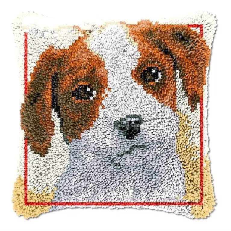 clubevy Latch Hook Kit,Dog Pattern Latch Hook Pillow Cover Sofa Cushion Kits for Adults Kids, Home Embroidery Kit, DIY Crochet Yarn Floor Cushion Crochet Hook for Home Decoration