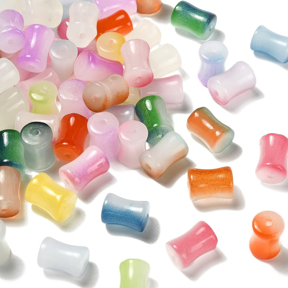 LiQunSweet 100 Pcs Handmade Lampwork Glass Crystal Beads Bamboo Stick Tube Beads Spacer for Jewelry Making Bracelet DIY Keychain