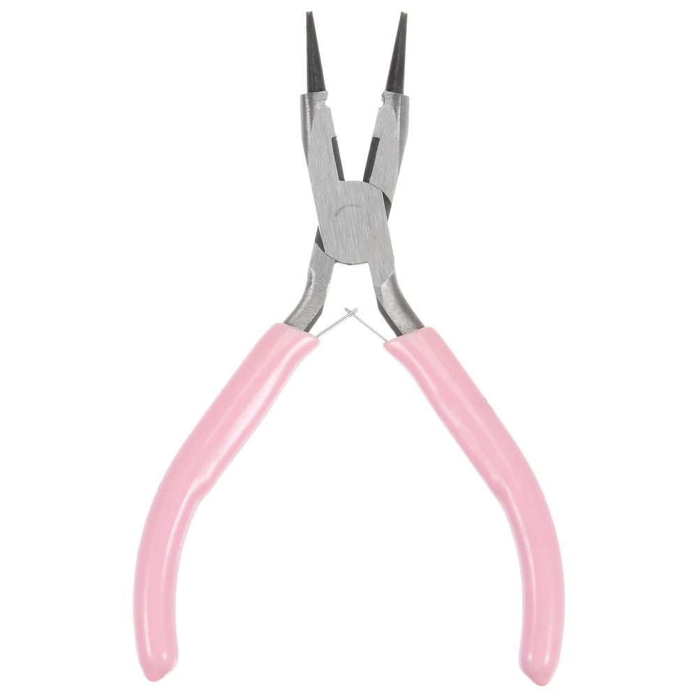 HARFINGTON Mini Round Nose Pliers 4.5 Inch Tapered Jaw Precision Fine Plier with Pink Plastic Handle for DIY Crafts Jewelry Making