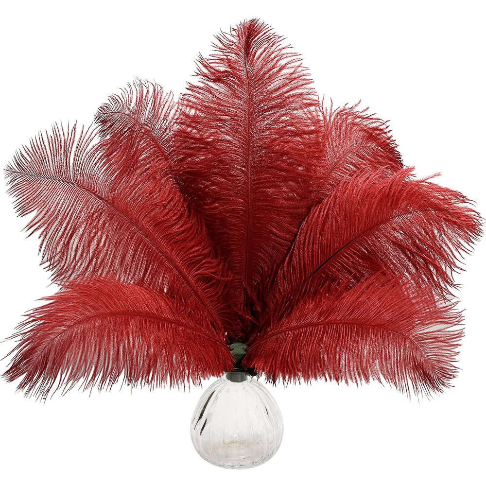 10pcs Natural Wine Red Ostrich Feathers 12-14inch 30-35cm for Wedding Party Centerpieces, Easter Home Decorations