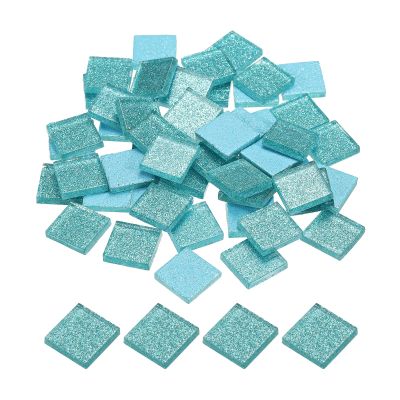 MECCANIXITY Mosaic Tiles, Glass Tiles, Shine Crystal Mosaic Glass Pieces Bulk Square Glitter Crystal Mosaic Tiles 2 x 2cm for Home Decoration, DIY Crafts, Pack of 50(200g, Light Blue)